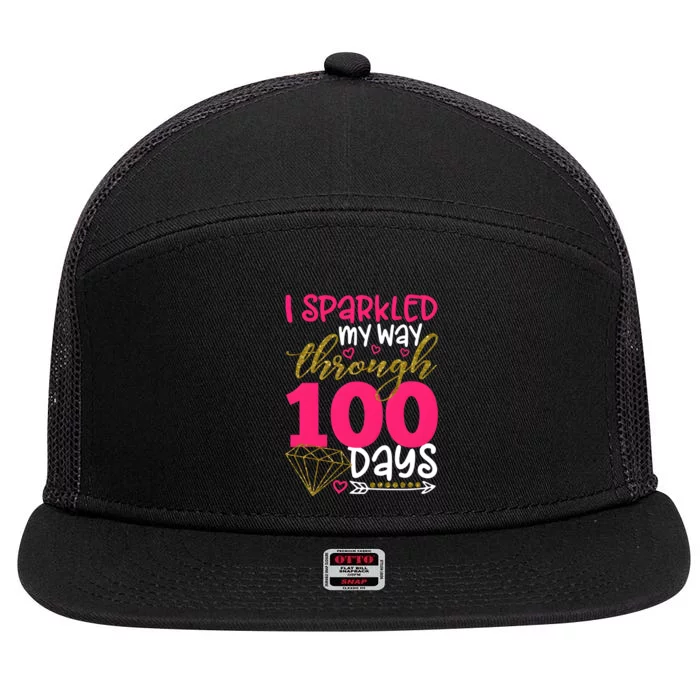 I Sparkled My Way Through 100 Days Of School 7 Panel Mesh Trucker Snapback Hat