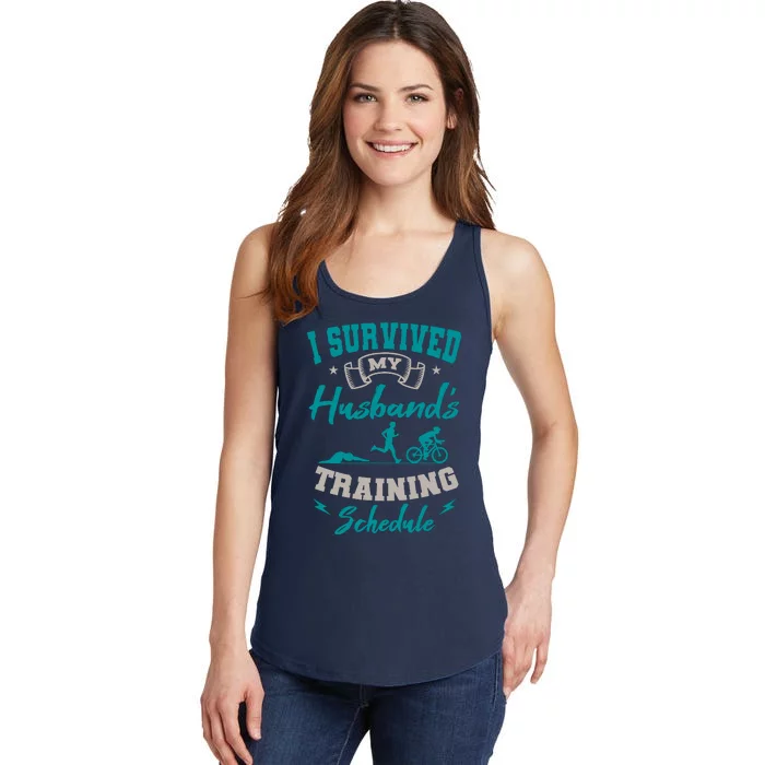 I Survived My HusbandS Training Schedule Triathlon Ladies Essential Tank