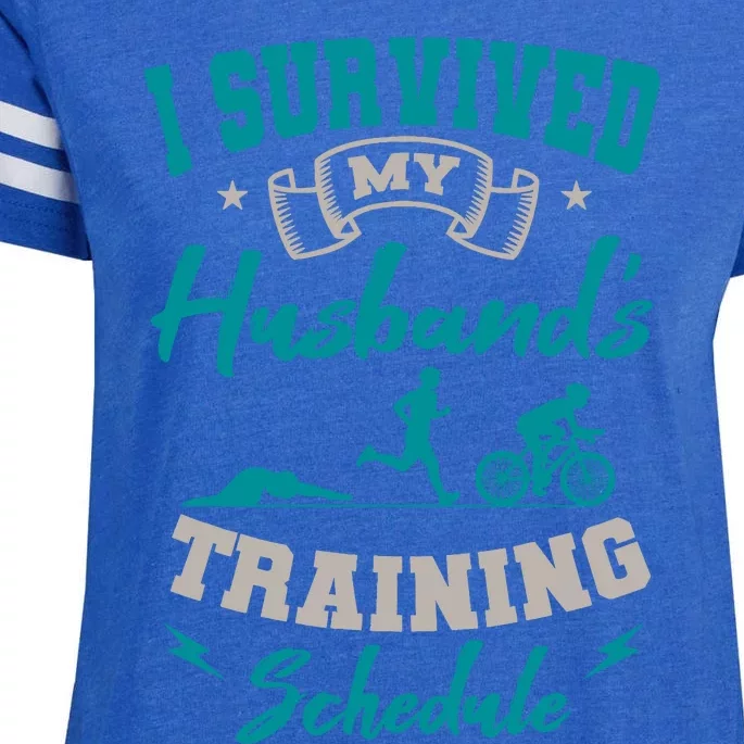 I Survived My HusbandS Training Schedule Triathlon Enza Ladies Jersey Football T-Shirt