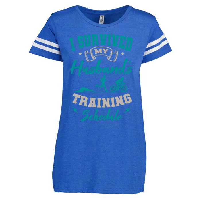 I Survived My HusbandS Training Schedule Triathlon Enza Ladies Jersey Football T-Shirt