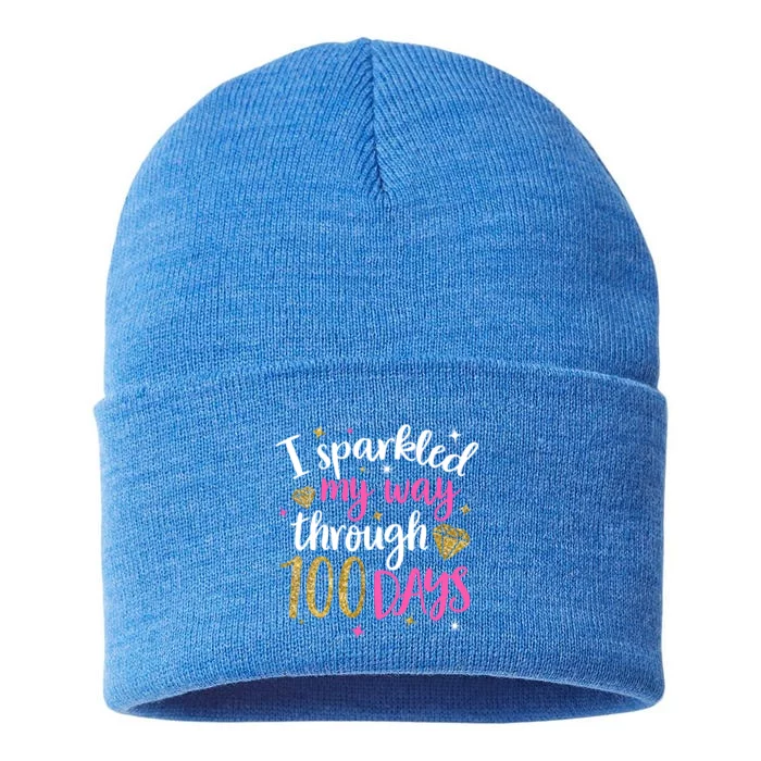 I Sparkled My Way Through 100 Days Of School Brighter Cute Funny Gift Sustainable Knit Beanie