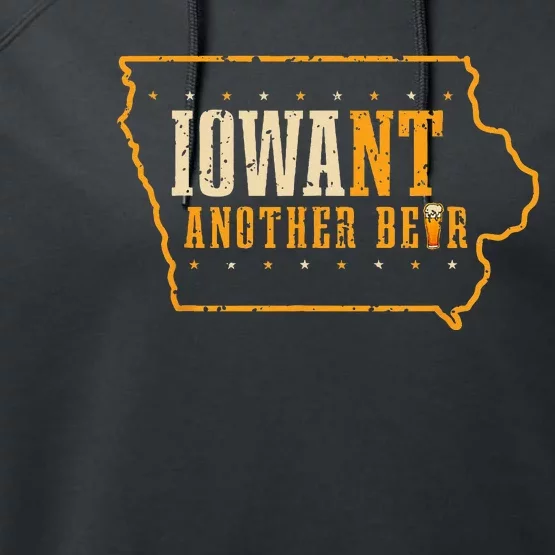 Iowa State Map I Want Another Beer Funny Drinking Performance Fleece Hoodie