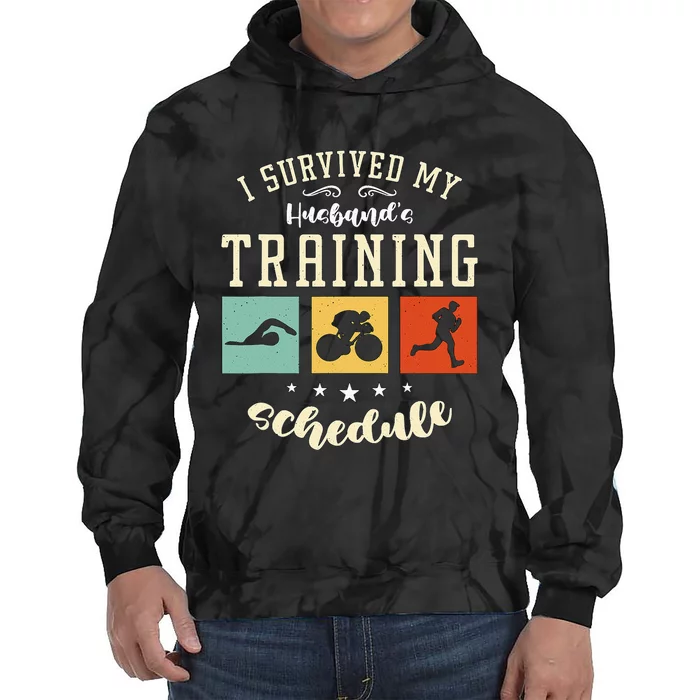 I Survived My Husband's Swim Bike Running Race Triathlon Tie Dye Hoodie