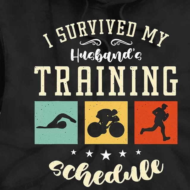 I Survived My Husband's Swim Bike Running Race Triathlon Tie Dye Hoodie