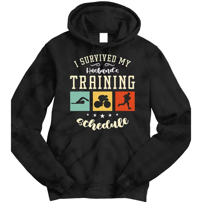 I Survived My Husband's Swim Bike Running Race Triathlon Tie Dye Hoodie