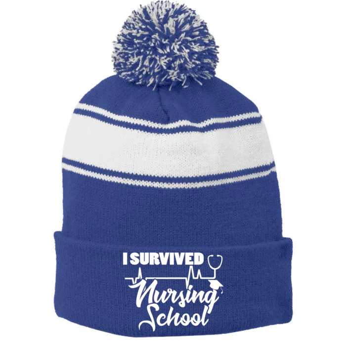 I Survived Nursing School Nurse School Graduate Halloween Meaningful Gift Stripe Pom Pom Beanie