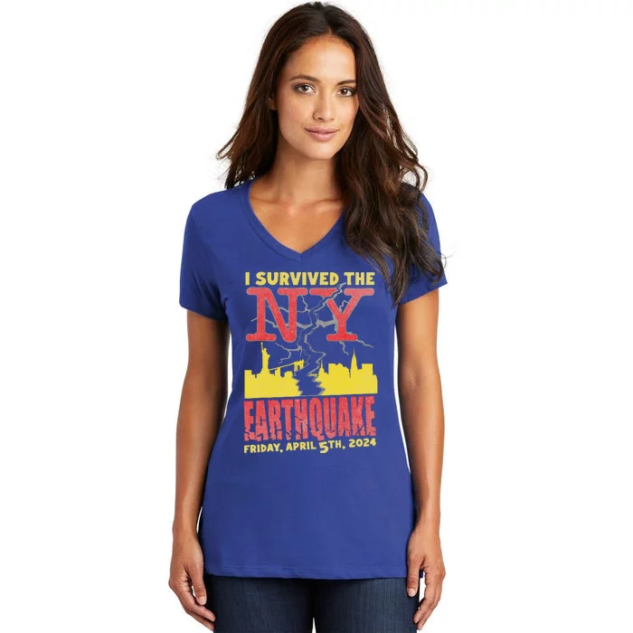 I Survived Nyc Earthquake 2024 Women's V-Neck T-Shirt