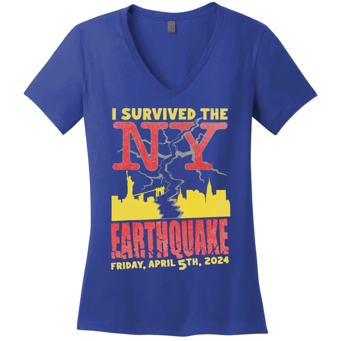 I Survived Nyc Earthquake 2024 Women's V-Neck T-Shirt