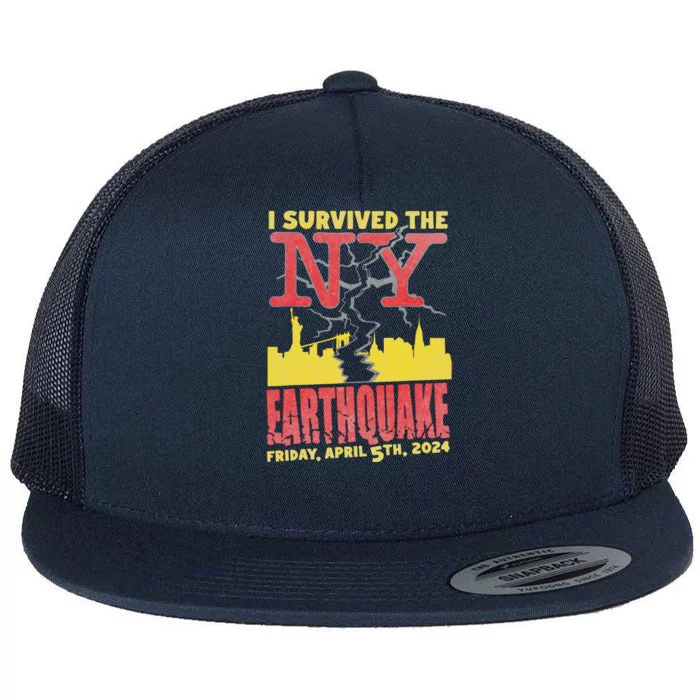 I Survived Nyc Earthquake 2024 Flat Bill Trucker Hat