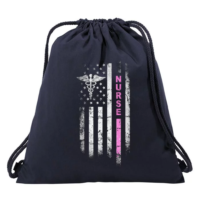 I Survived Nursing School Rn Team Flag Nurse Vintage Gift Drawstring Bag