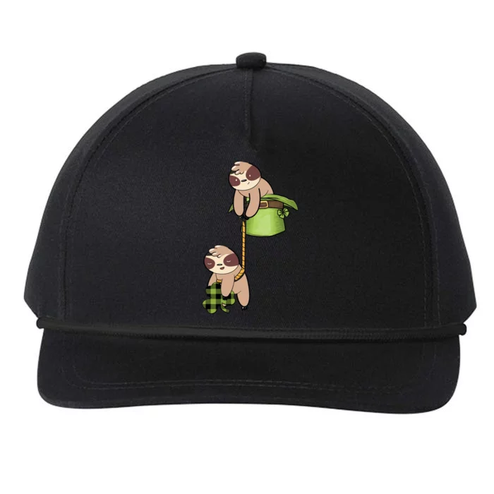 Irish St Patricks Day Fishing Sloth Shamrock Plaid Ireland Gift Snapback Five-Panel Rope Hat