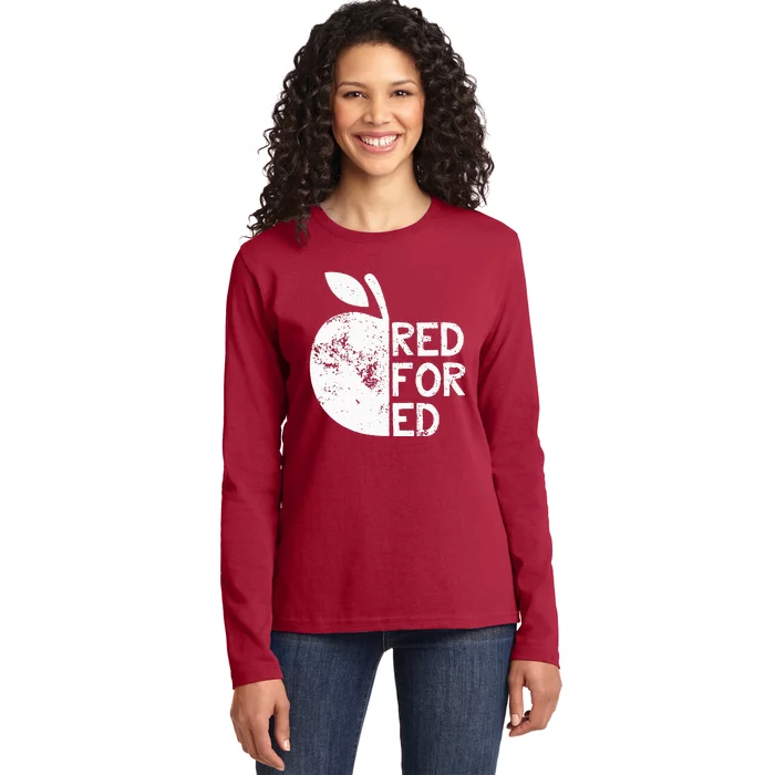 I Support Public Education Red For Ed Teacher Gift Ladies Long Sleeve Shirt