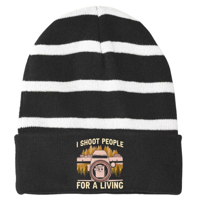 I Shoot People For A Living Photography Cat Photographer Striped Beanie with Solid Band