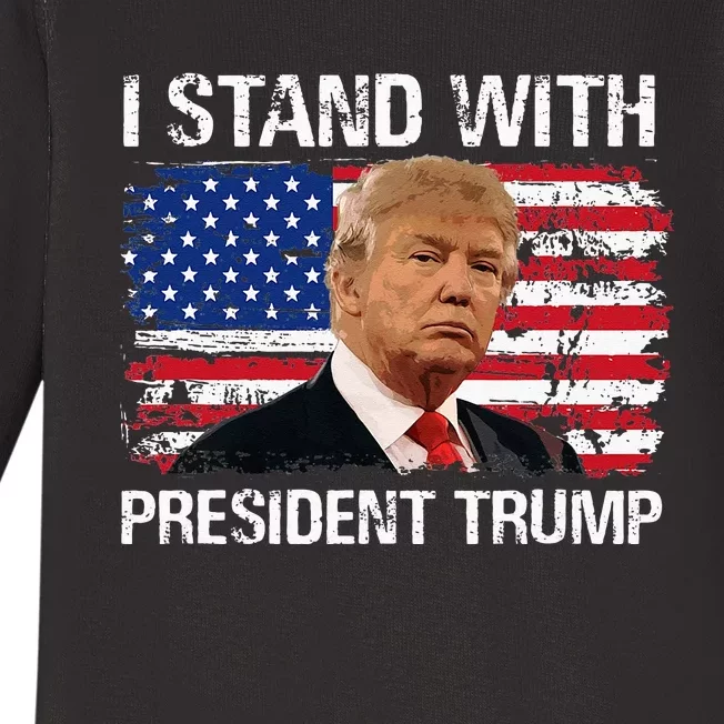 I Stand President Trump American Flag Trump 2024 Men Women Baby Long Sleeve Bodysuit