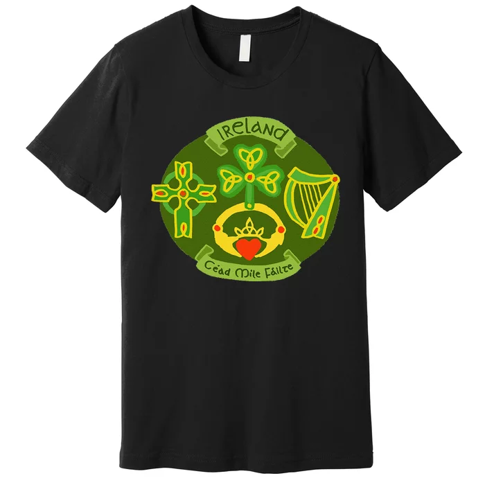 Ireland Saint Patrick's Day Celtic Cross Shamrock Green Funny Premium T-Shirt