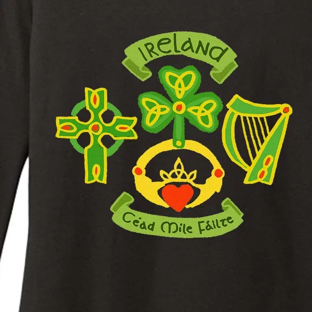 Ireland Saint Patrick's Day Celtic Cross Shamrock Green Womens CVC Long Sleeve Shirt