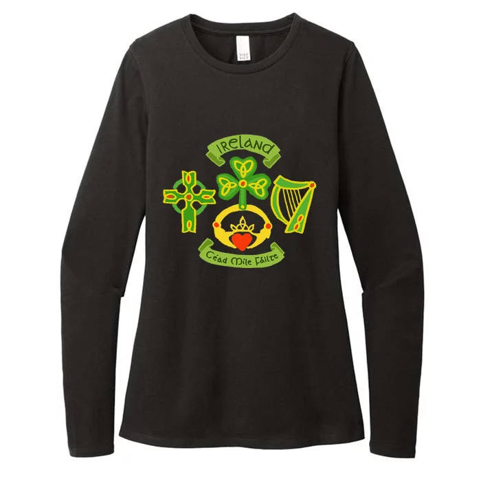 Ireland Saint Patrick's Day Celtic Cross Shamrock Green Womens CVC Long Sleeve Shirt