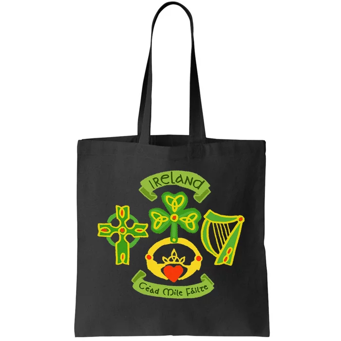 Ireland Saint Patrick's Day Celtic Cross Shamrock Green Tote Bag