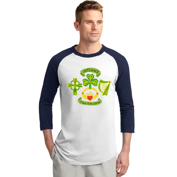 Ireland Saint Patrick's Day Celtic Cross Shamrock Green Baseball Sleeve Shirt