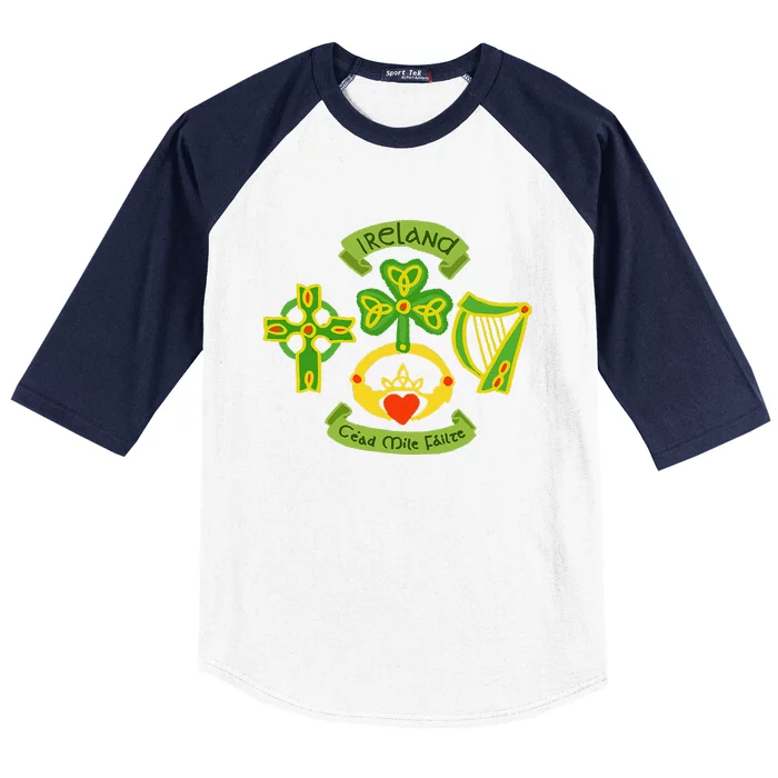 Ireland Saint Patrick's Day Celtic Cross Shamrock Green Baseball Sleeve Shirt