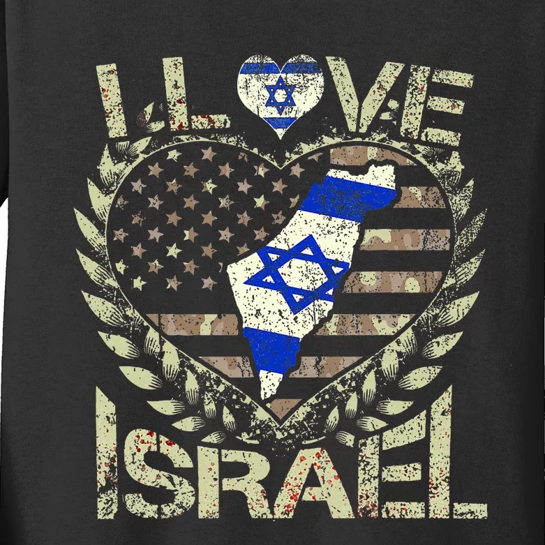 Israel Strong Pray For Israel US Israel Flag Kids Long Sleeve Shirt