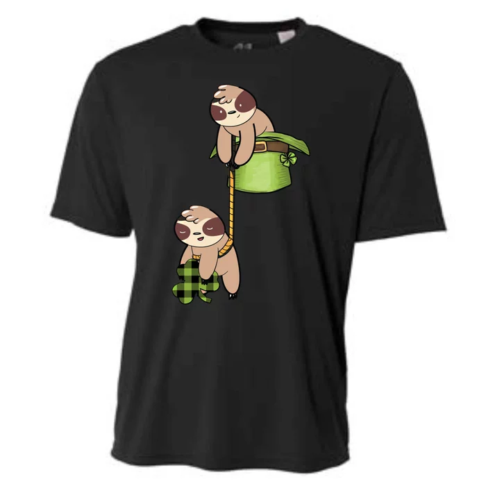 Irish St Patricks Day Fishing Sloth Shamrock Plaid Ireland Gift Cooling Performance Crew T-Shirt