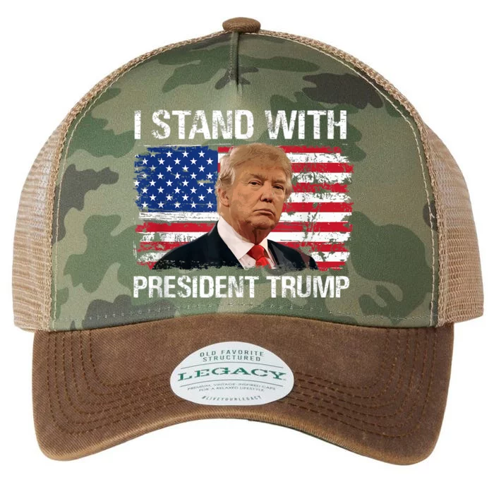 I Stand President Trump American Flag Legacy Tie Dye Trucker Hat