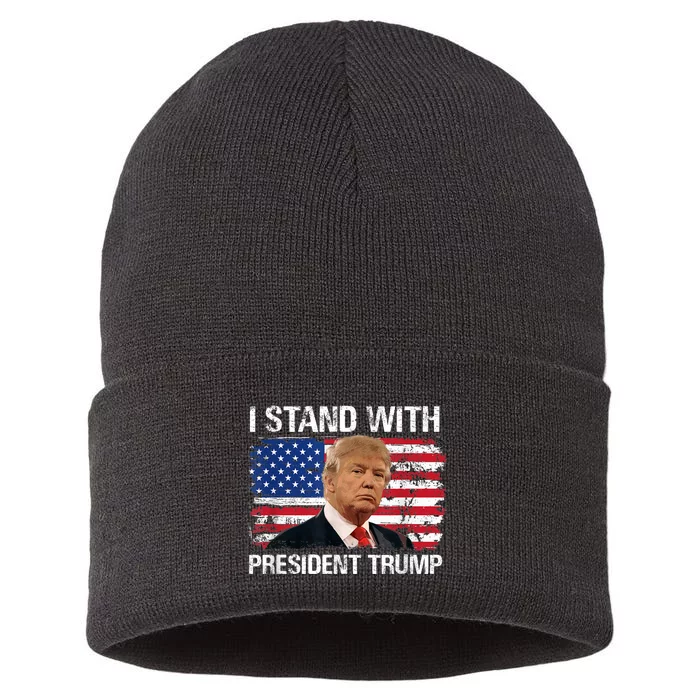 I Stand President Trump American Flag Sustainable Knit Beanie