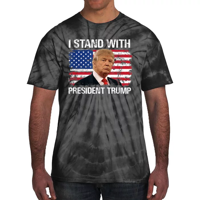 I Stand President Trump American Flag Tie-Dye T-Shirt