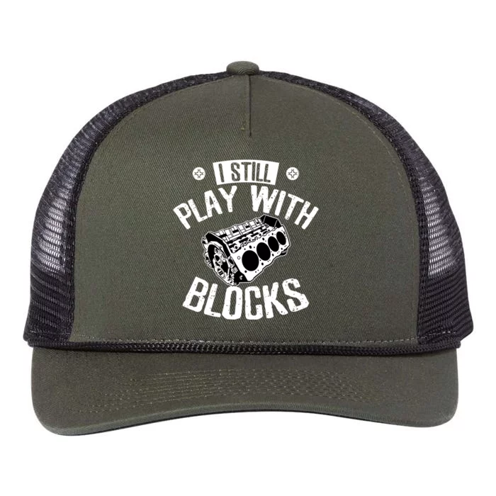 I Still Play With Blocks Car Maintenance Mechanic Gift Retro Rope Trucker Hat Cap