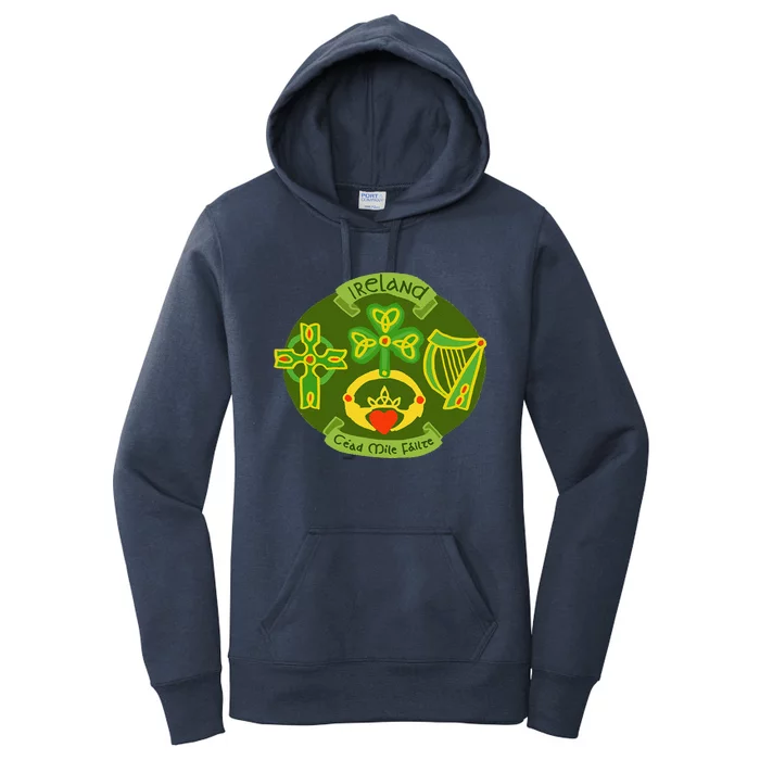 Ireland Saint Patrick's Day Celtic Cross Shamrock Green Women's Pullover Hoodie