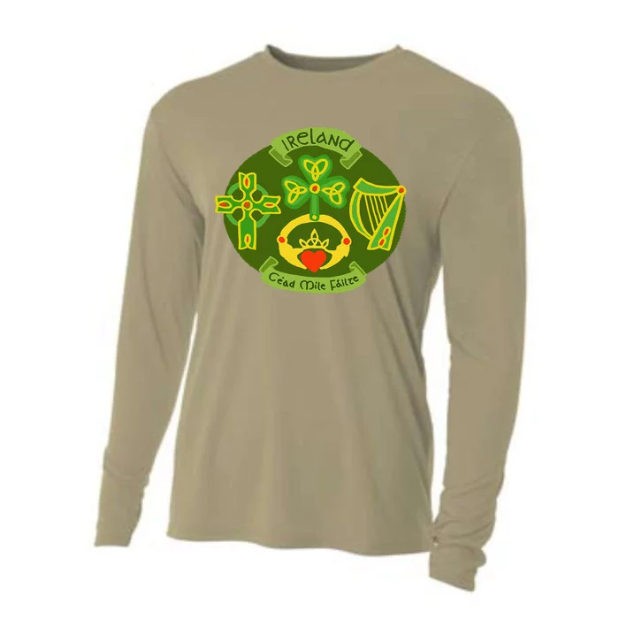 Ireland Saint Patrick's Day Celtic Cross Shamrock Green Cooling Performance Long Sleeve Crew