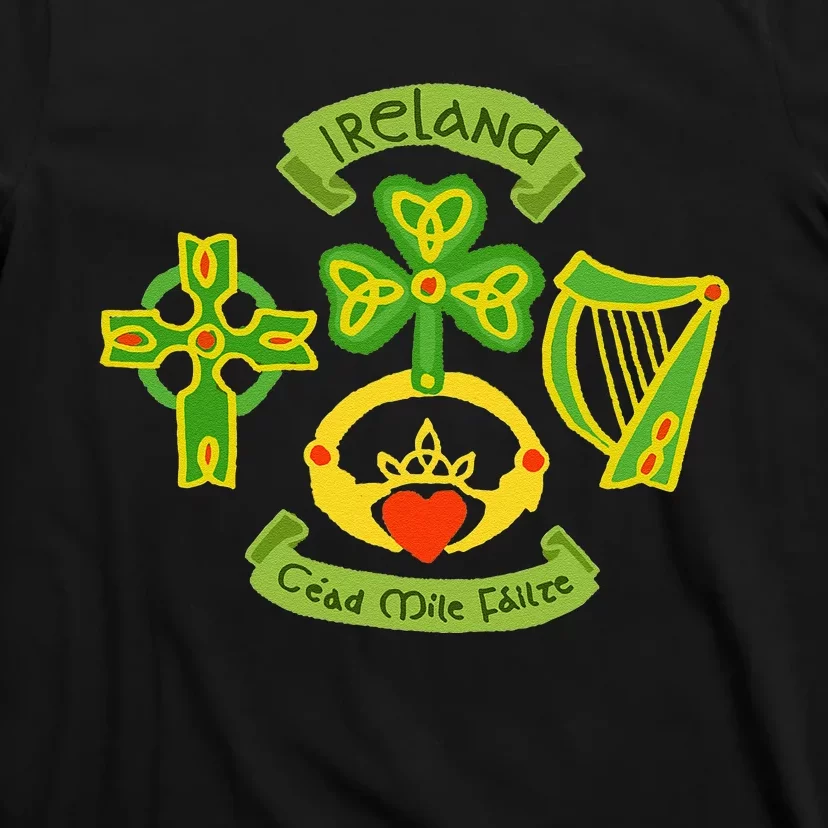 Ireland Saint Patrick's Day Celtic Cross Shamrock Green T-Shirt