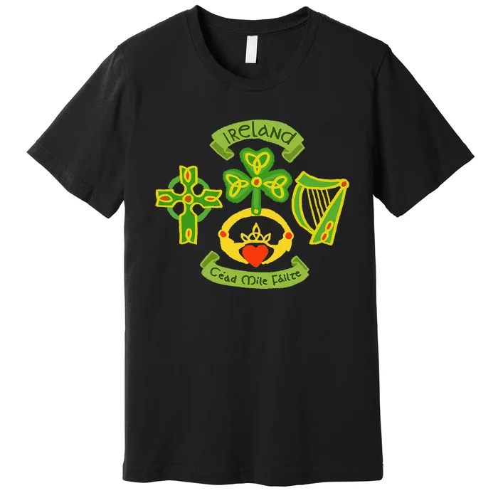 Ireland Saint Patrick's Day Celtic Cross Shamrock Green Premium T-Shirt