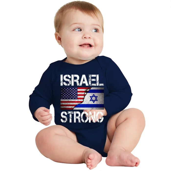 Israel Strong Pray For Israel US Israel Flag Baby Long Sleeve Bodysuit