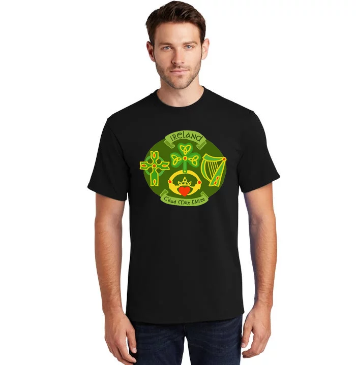 Ireland Saint Patrick's Day Celtic Cross Shamrock Green Gift Tall T-Shirt