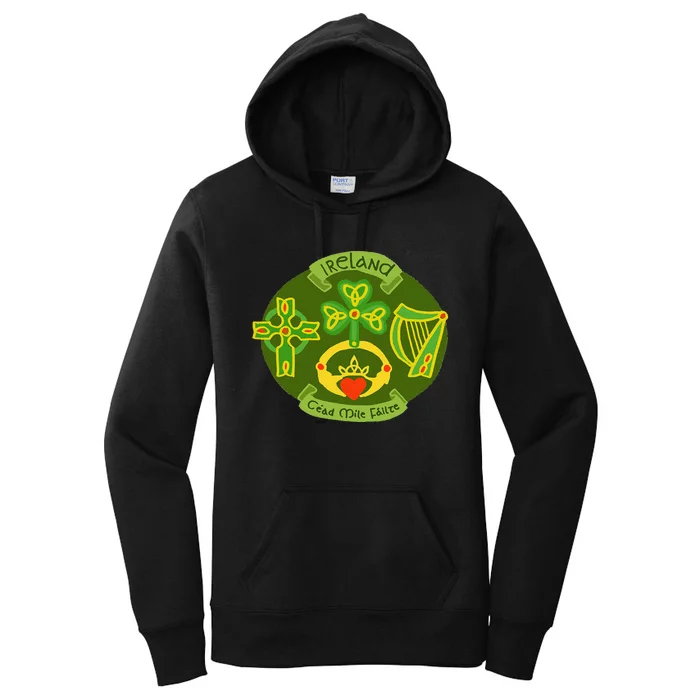 Ireland Saint Patrick's Day Celtic Cross Shamrock Green Gift Women's Pullover Hoodie