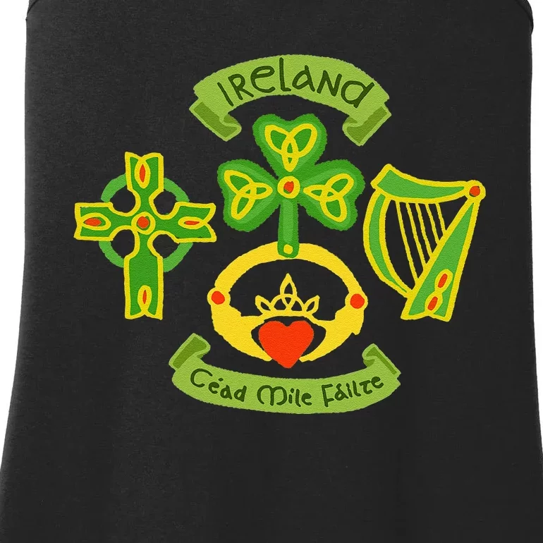 Ireland Saint Patrick's Day Celtic Cross Shamrock Green Ladies Essential Tank