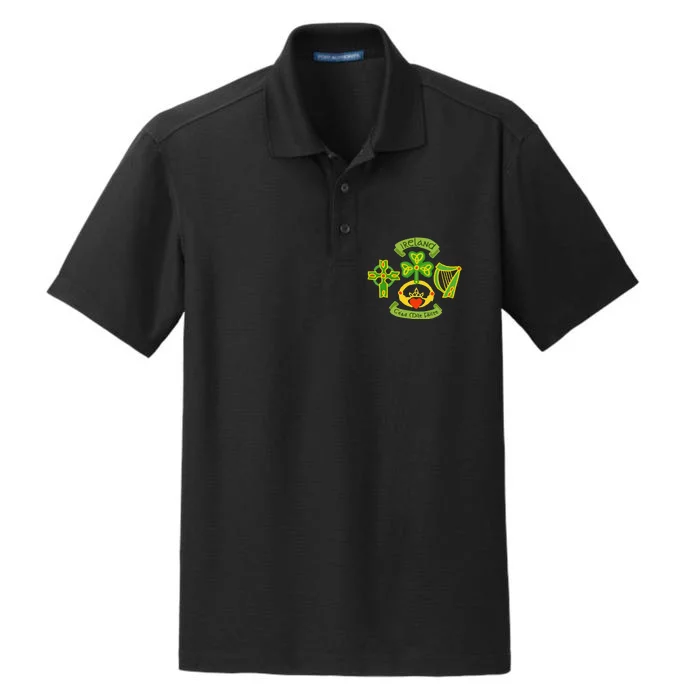 Ireland Saint Patrick's Day Celtic Cross Shamrock Green Dry Zone Grid Performance Polo