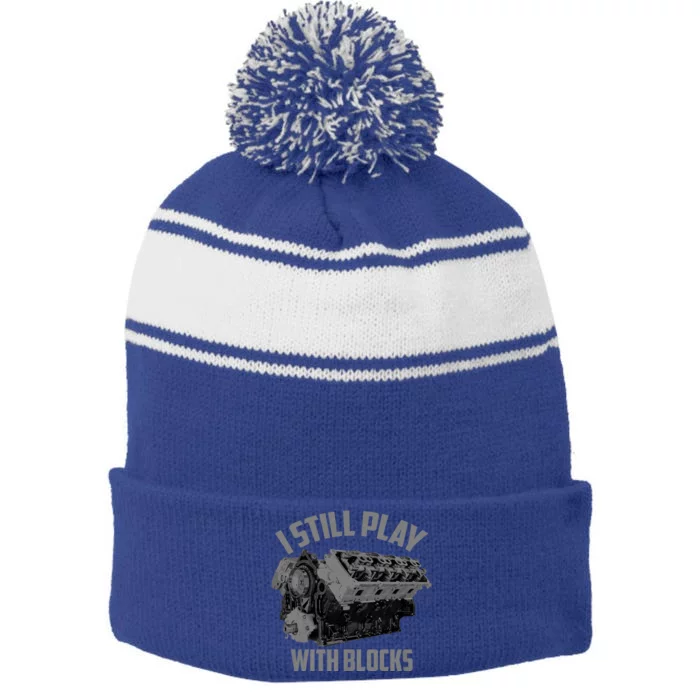 I Still Play With Blocks Racing | Maintenance Man Gift Stripe Pom Pom Beanie