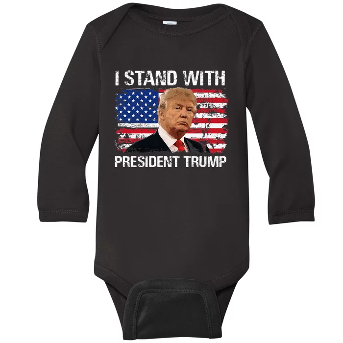 I Stand President Trump American Flag Trump 2024 Men Women Baby Long Sleeve Bodysuit