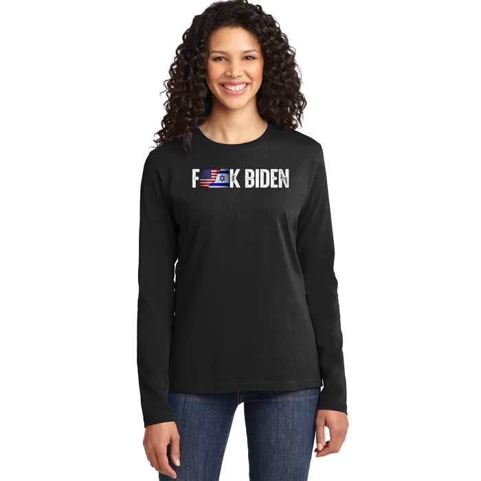 Israel Strong Pray For Israel Us Israel Flag Anti Biden Ladies Long Sleeve Shirt