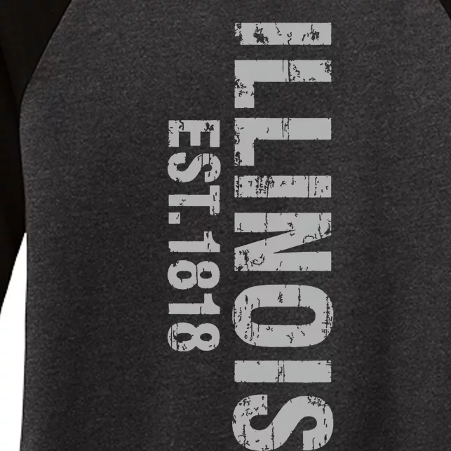 Illinois State Patriotic American Usa Cool Distressed Design Women's Tri-Blend 3/4-Sleeve Raglan Shirt