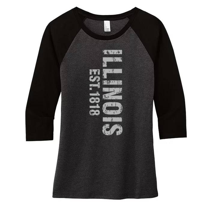 Illinois State Patriotic American Usa Cool Distressed Design Women's Tri-Blend 3/4-Sleeve Raglan Shirt