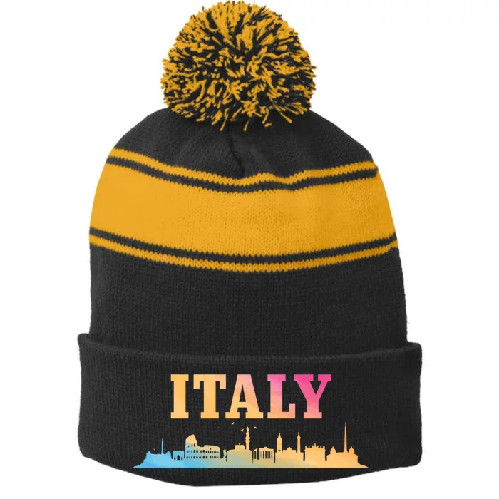 Italy Skyline Pride Italia Stripe Pom Pom Beanie