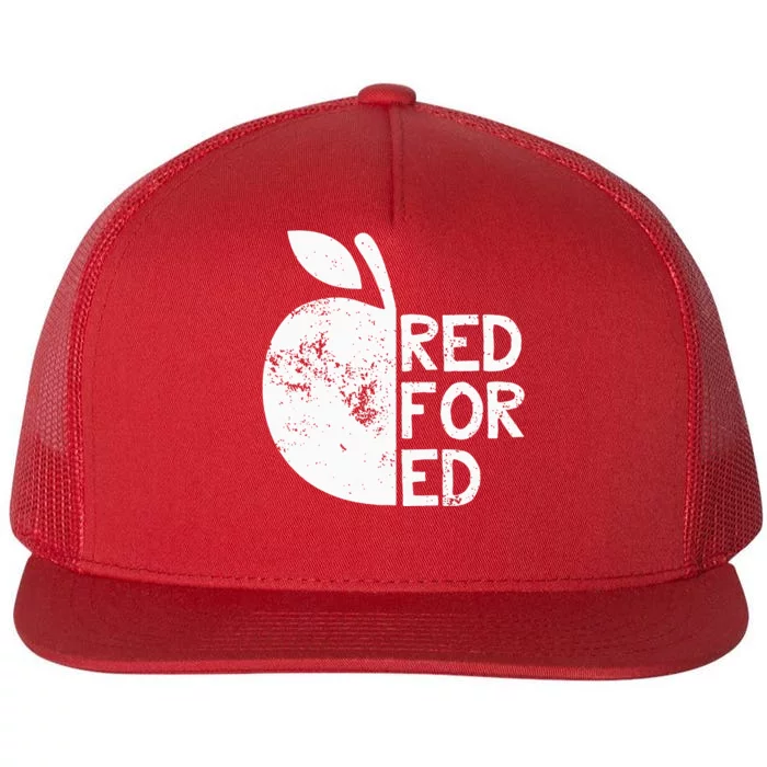 I Support Public Education Red For Ed Teacher Gift Flat Bill Trucker Hat