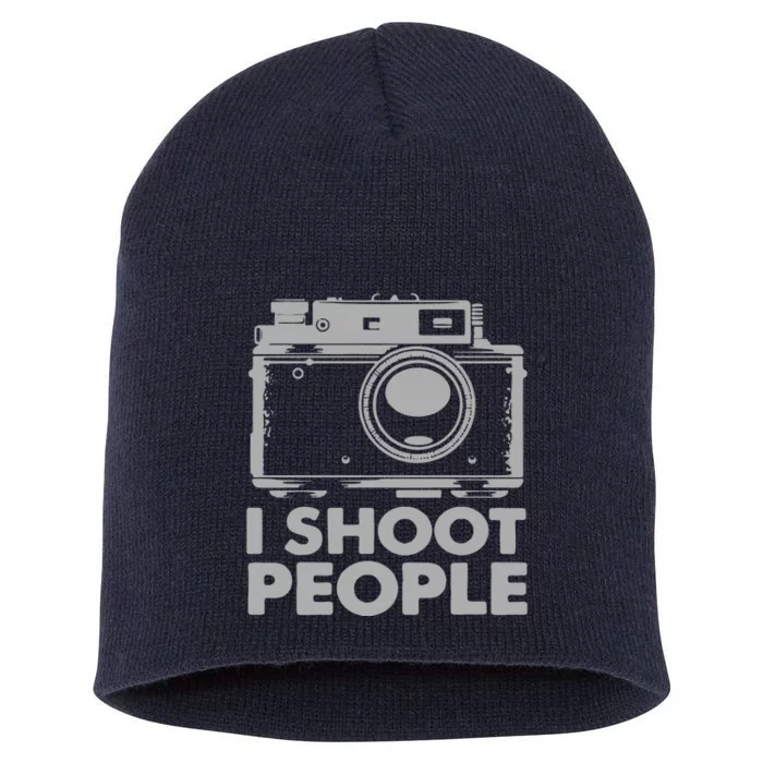 I Shoot People White Camera Short Acrylic Beanie