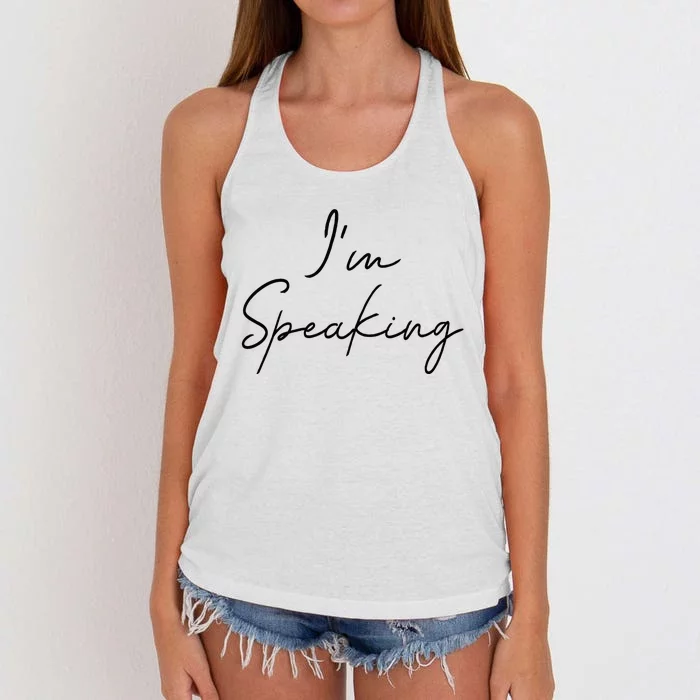 IM Speaking Quote Kamala Harris Joe Biden 2024 Women's Knotted Racerback Tank