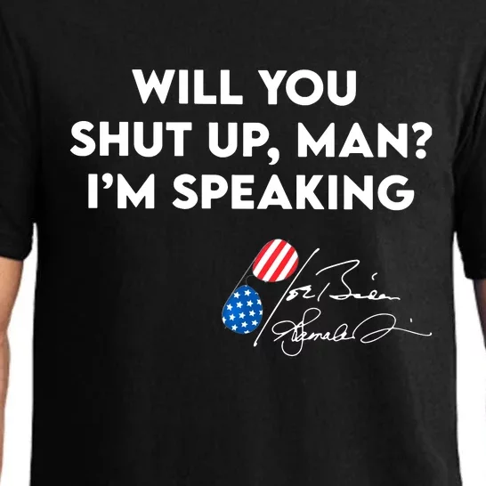 IM Speaking Quote With American Flag Mic Graphic Pajama Set