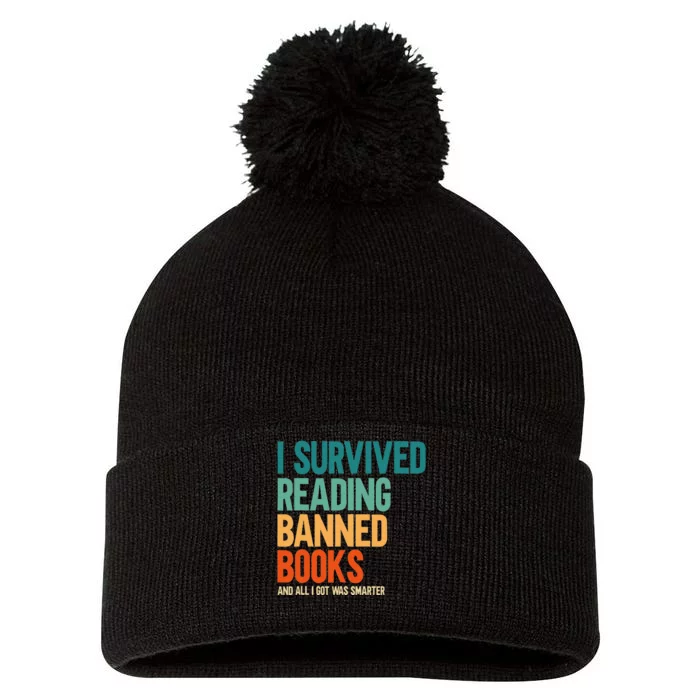 I Survived Reading Banned Books Book Lover Bookaholic Pom Pom 12in Knit Beanie